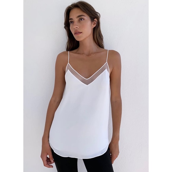 BABATON • Aritzia White Galen Mesh Trim Camisole - Picture 1 of 16
